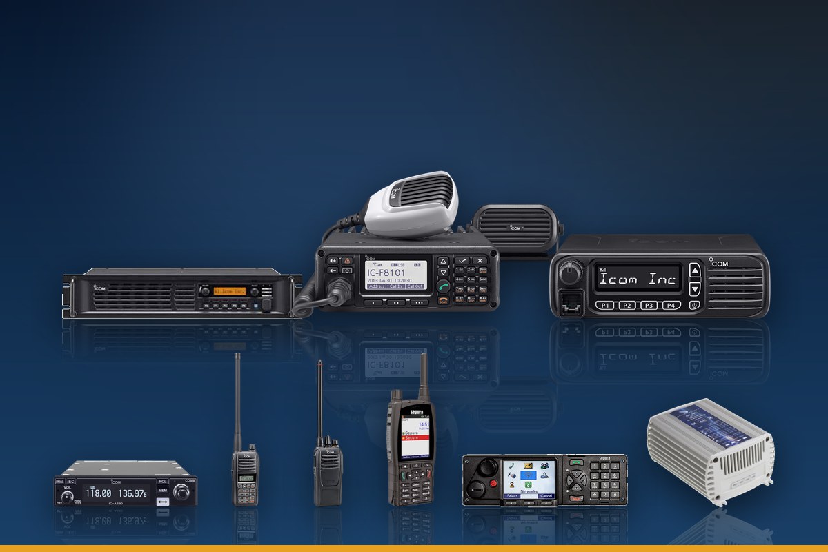 Land mobile, TETRA and aviation equipment: Icom repeater, HF and VHF mobiles, airband transceivers, Sepura hand-portables and console, and Samlex power converters
